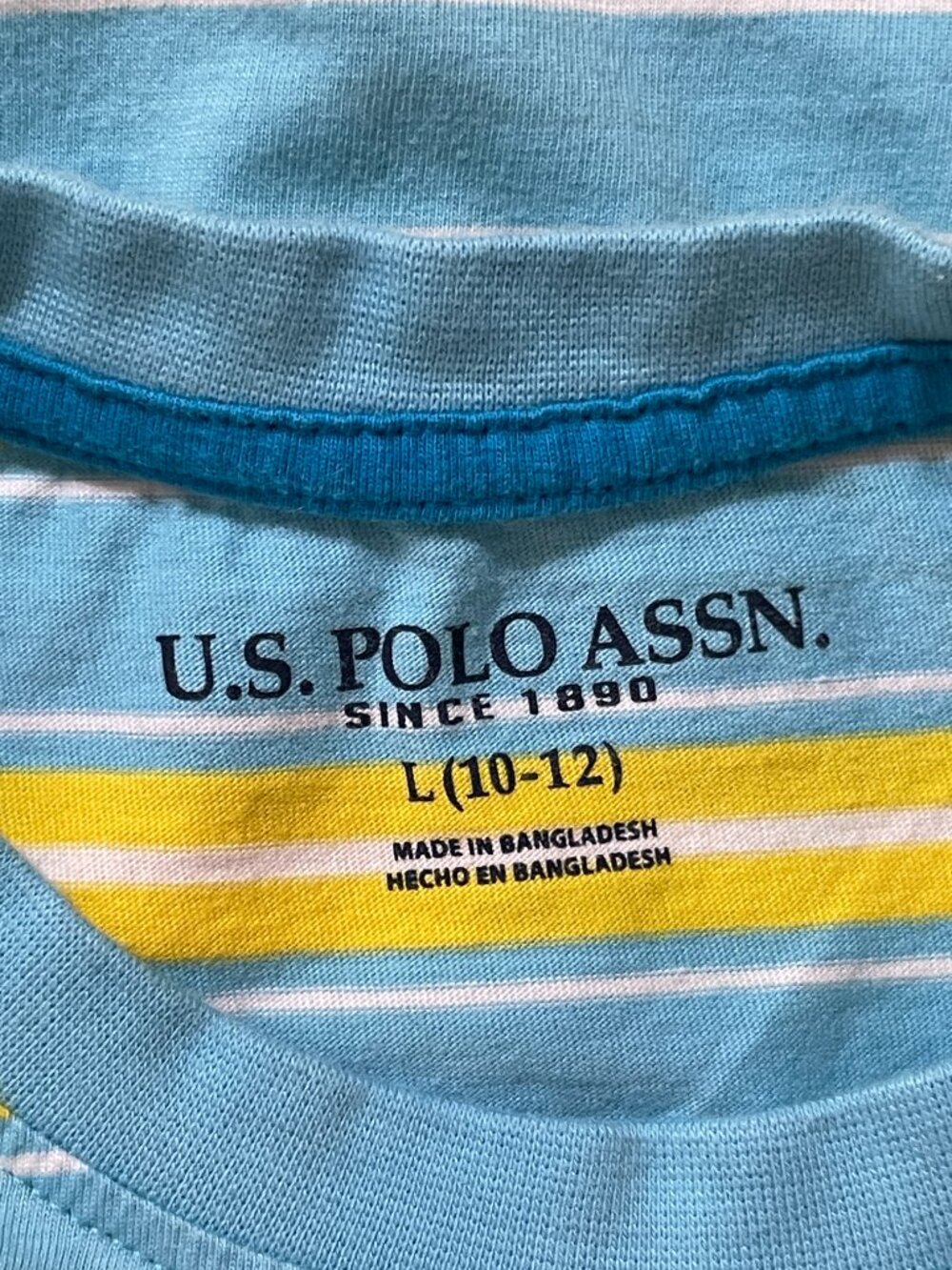 U.S. Polo Assn. Youth L Blue and Yellow Stripped Short Sleeve T-shirt - Picture 7 of 9